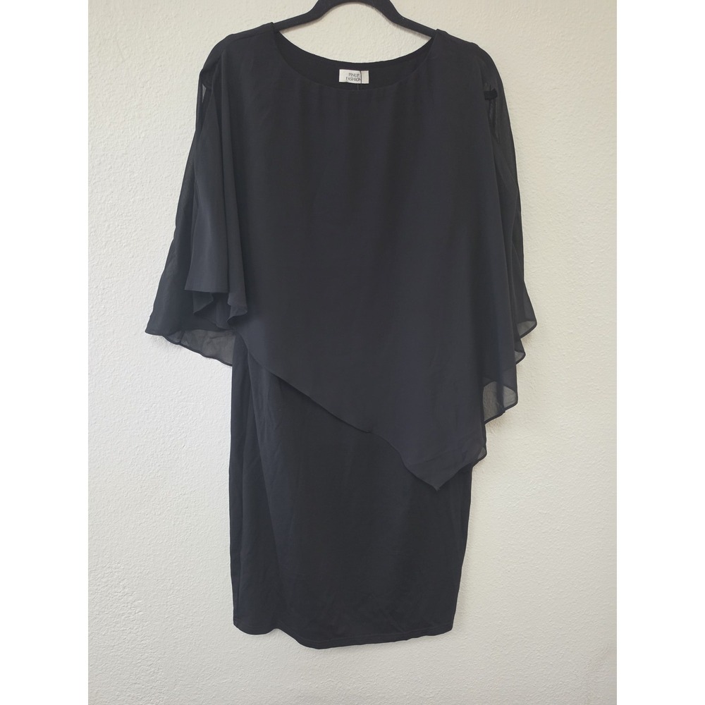 Pinup Fashion Dress 14W Black 3/4 Sleeve Midi Bodycon Chiffon Cape NWT